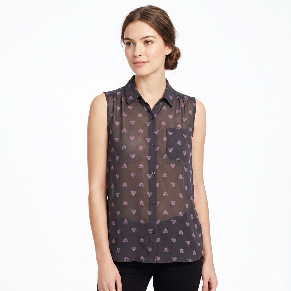American Eagle Sheer Gray Hearts Sleeveless Top